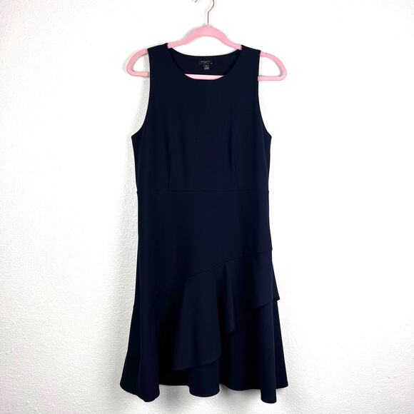 Ann Taylor Dresses & Skirts - Ann Taylor Petite Navy Asymmetrical Flounce Hem Dress Size 10P Sleeveless Work